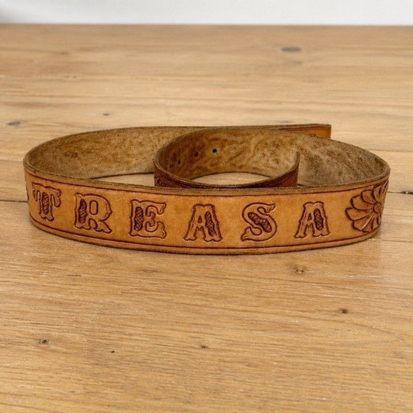 The Unbranded Brand Accessories - TREASA Tooled Leather Western Belt Strap 32 Tan Floral Cowboy